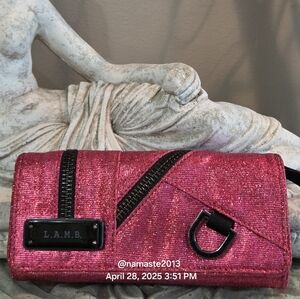 L.A.M.B. Gwen Stefani Fushia Metalic Glitter Wallet Clutch Designer # 128